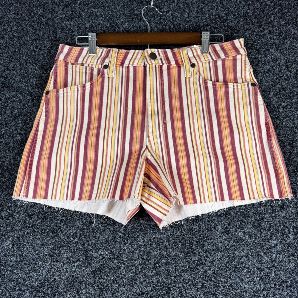NWT Wrangler High Rise Cowboy Shorts Striped Multicolor Raw Hem Denim Size 30